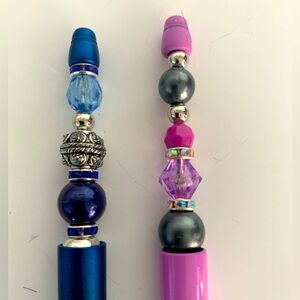 Hand crafted Beaded Pen, black ink with extra refillable ink. Set of 2 pens.